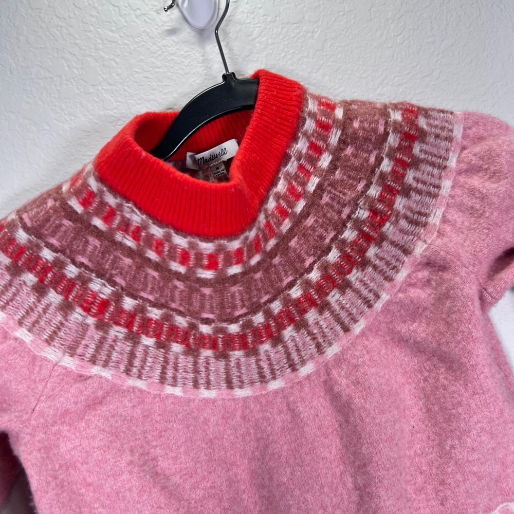 Madewell Sweater Pullover Fair‎ Isle Mock Neck Pink Knit Top Kids Size Medium